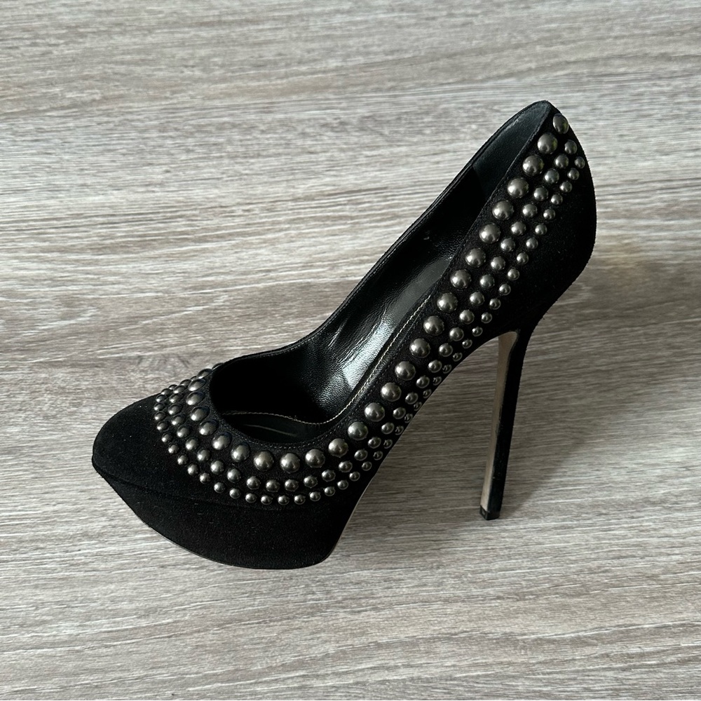 Sergio Rossi Black Suede Silver Studded Platform Pumps - Picture 3 of 13